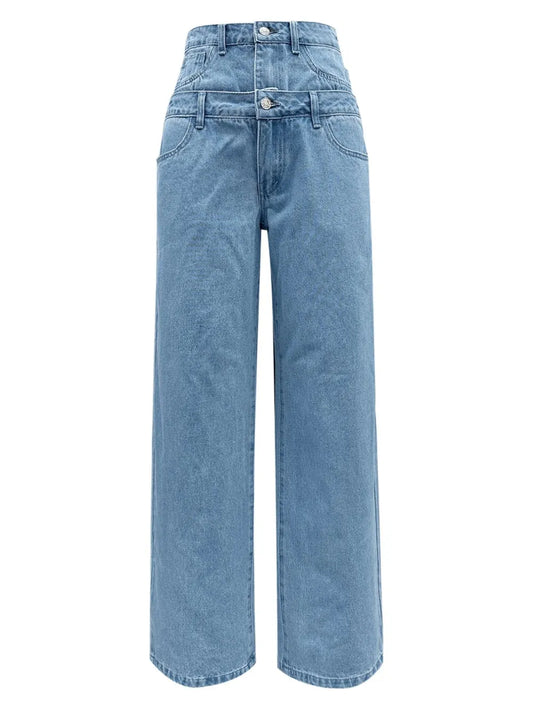 New autumn and winter double waisted wide leg straight leg pants