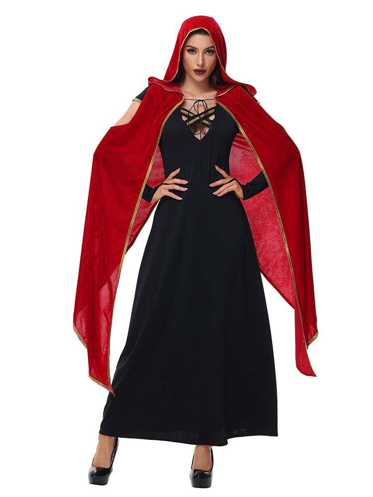 Gothic Style Black and Red Vampire Cape for Adults Halloween Costume Witch and Vampire Outfit