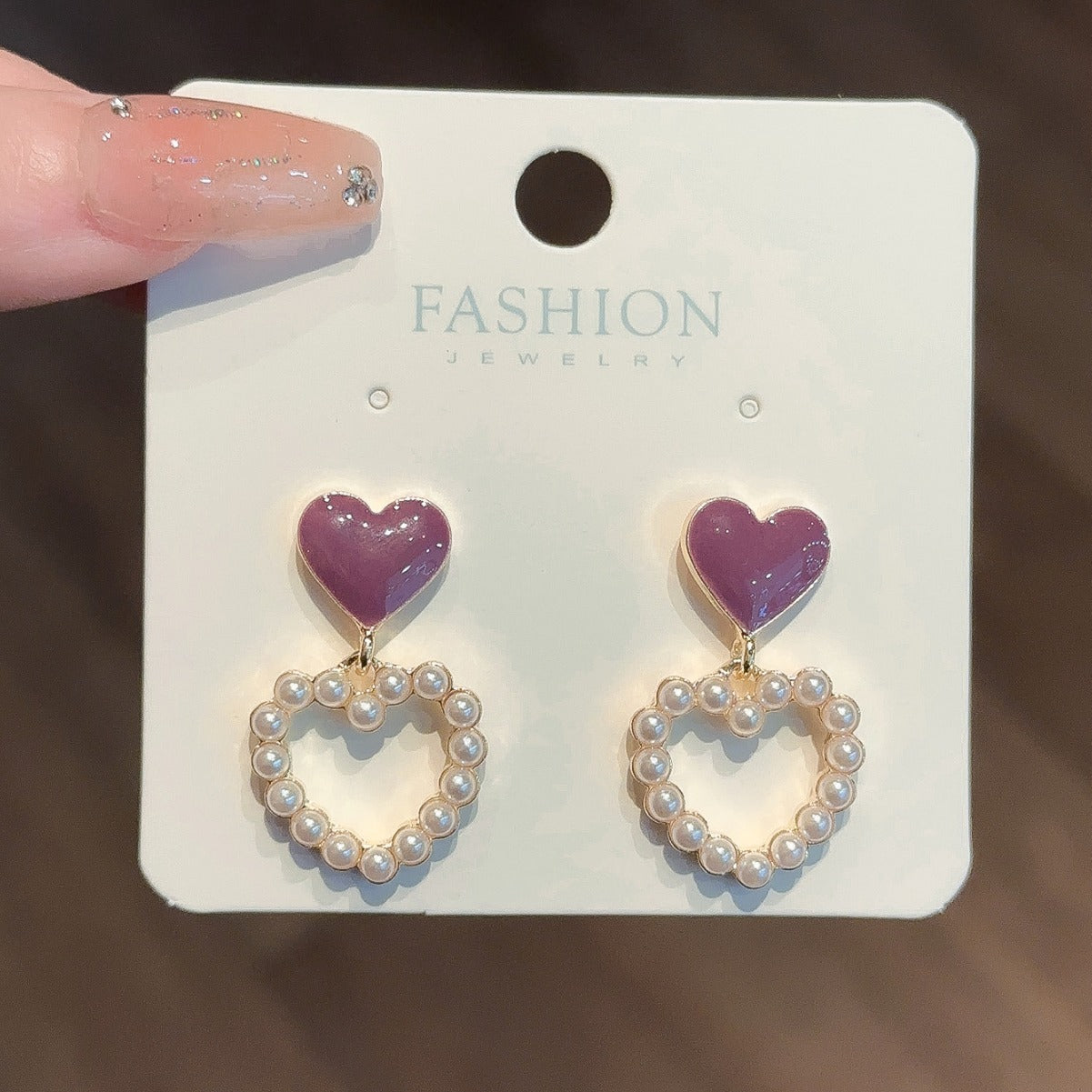 Love pearls sweet temperament oil dripping peach heart earrings