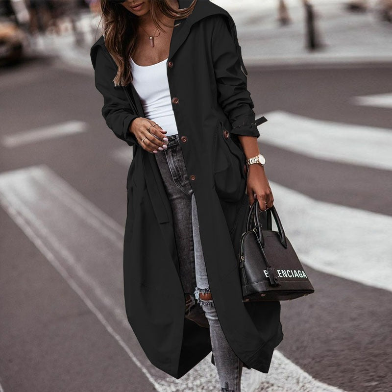 Autumn and winter new style temperament niche personality casual large lapel mid length trench coat for women