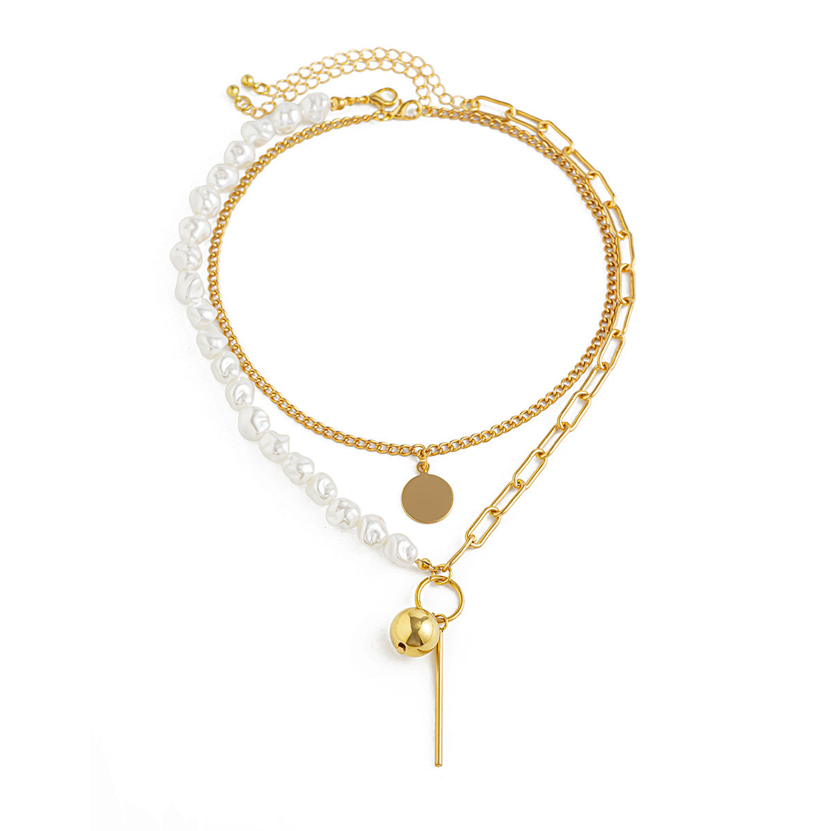 Personalized and minimalist starfish alloy pendant necklace, Baroque style multi-layer pearl collar