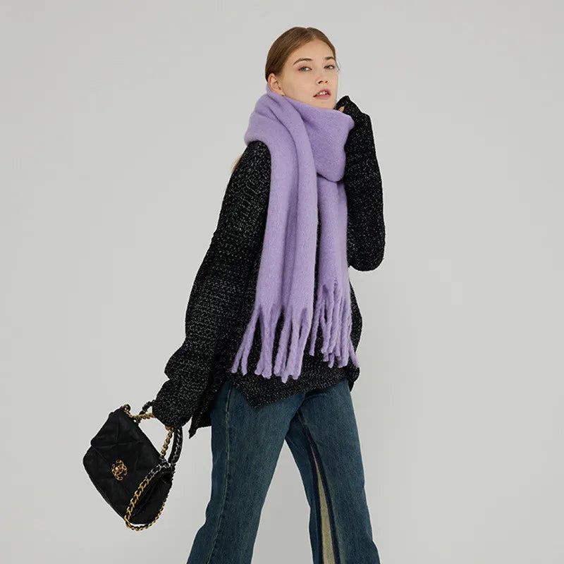 New Winter Women's Scarf Cashmere Warm Wrap Pashmina Solid Foulard Female Scarves Shawls Thick Soft Blanket Large Tassels