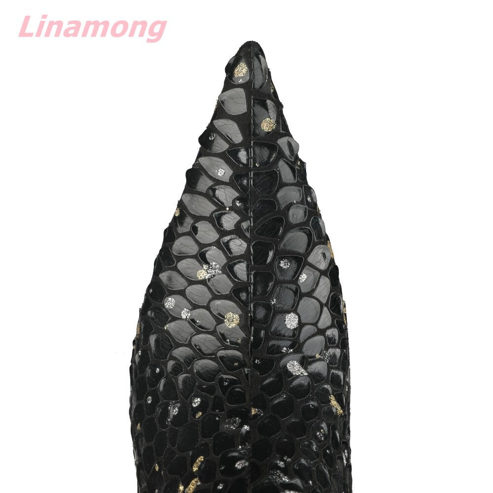 Autumn Brand Design Women Bling Boots Pointed Toe Thin High Heel Side Zipper Comfortable Sexy Retro Mid-Calf Office Party Shoes