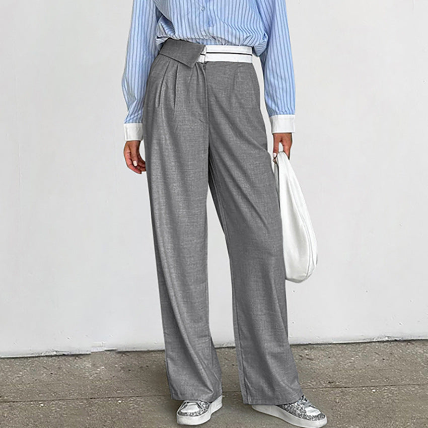 Autumn and winter fashion temperament versatile loose design sense casual splicing high waist straight leg pants for women