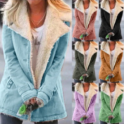 Autumn and winter velvet long sleeved warm cotton jacket for women