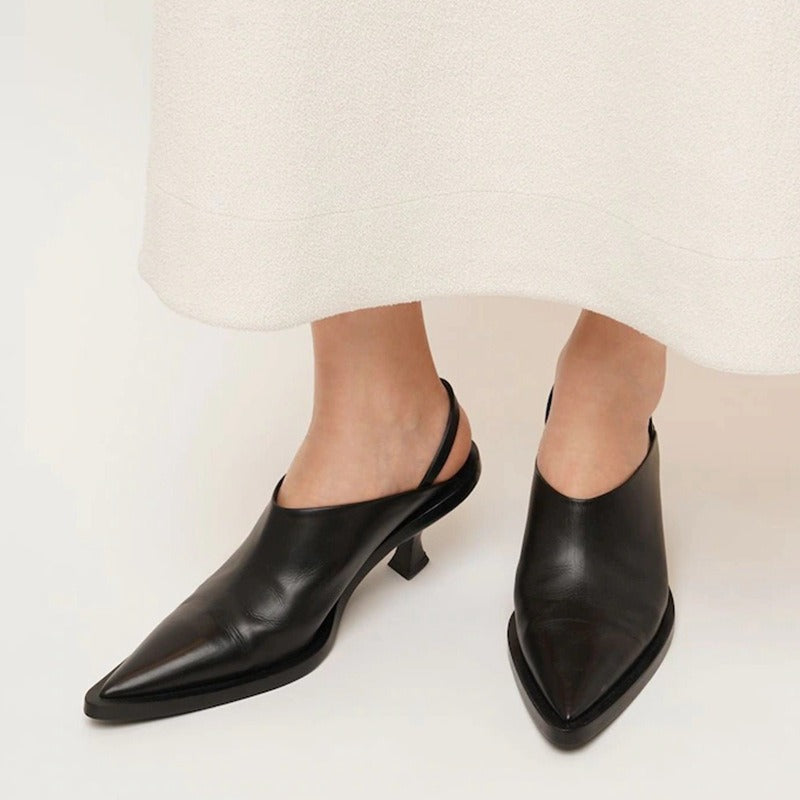 French pointed high heels with a bun and half slippers for women