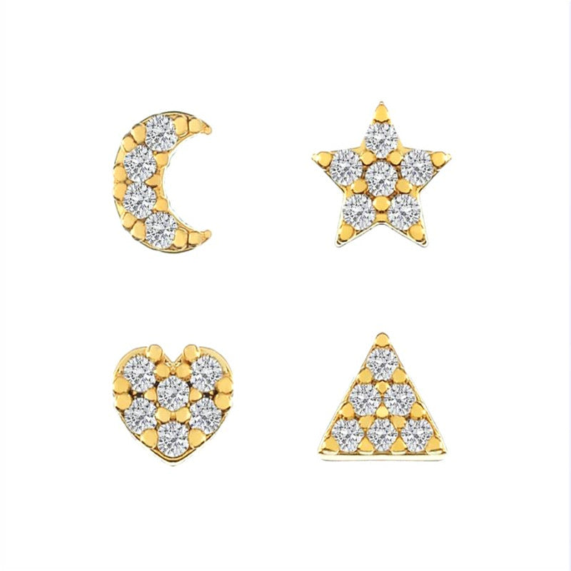 S925 Fashion Ins 4 Piece Set Love Triangle Star Moon Diamond Earring Set