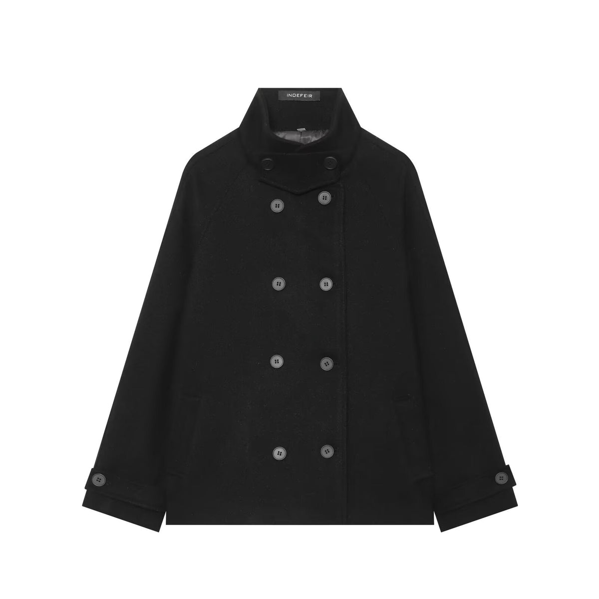 Stand collar loose woolen coat for women