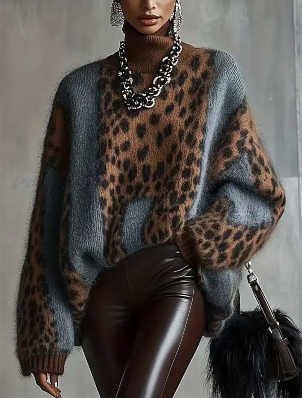Leopard print knitted sweater for women in autumn and winter