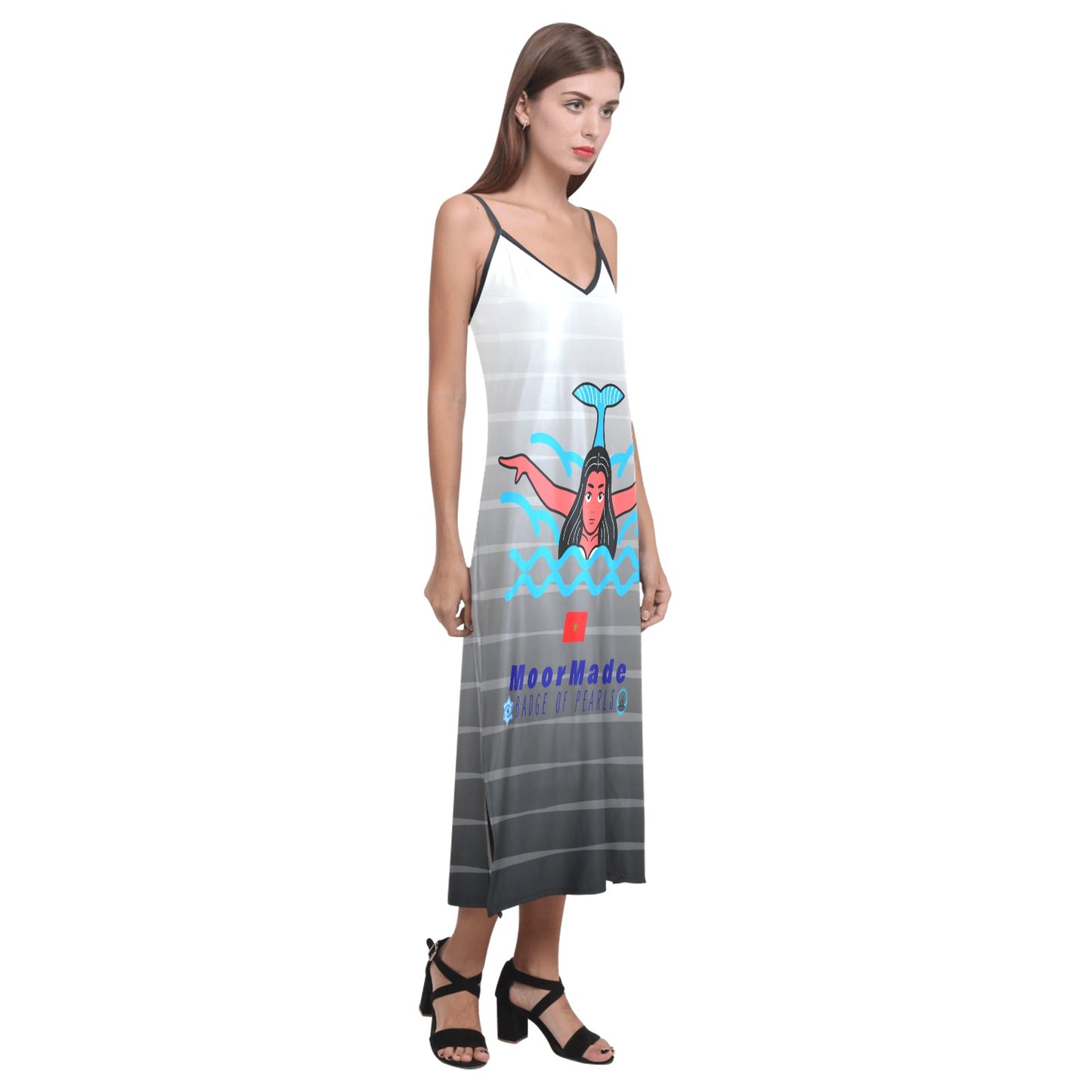 Moormade Badge of Pearls  V-Neck Open Fork Long Dress