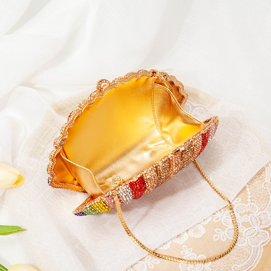 Women Rainbow Shell Diamond Evening Clutch Bags