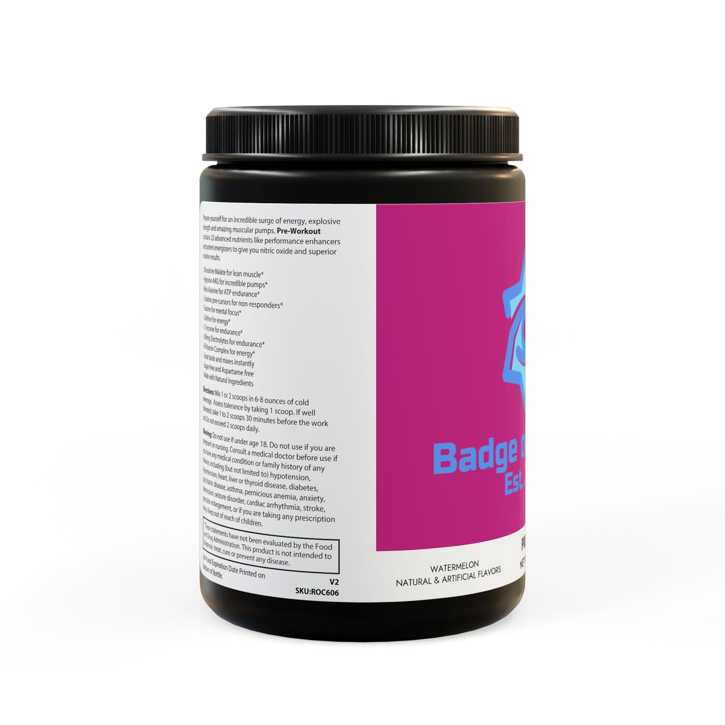 BADGE OF PEARLS Pre-Workout Supplement, Watermelon (300g, 10.58oz)