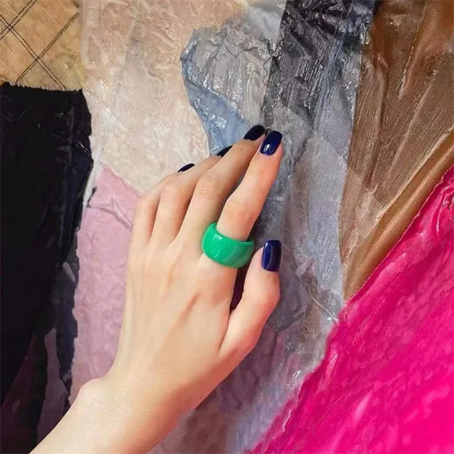 Irregular Wide Large Chunky Rings for Women Vintage Crystal Resin Autumn Winter Geometric Stacking Wear Finger Jewelry