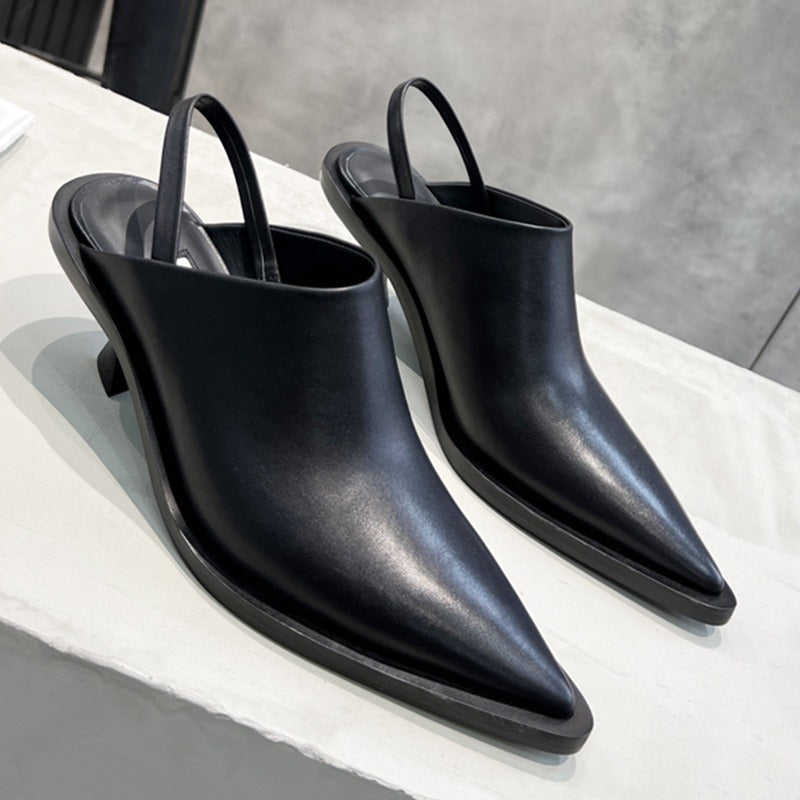 French pointed high heels with a bun and half slippers for women