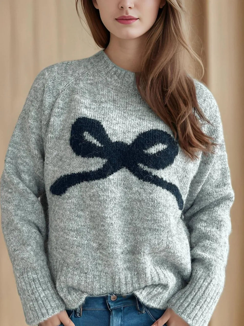 Round neck sweater women's autumn and winter knitted sweater top women