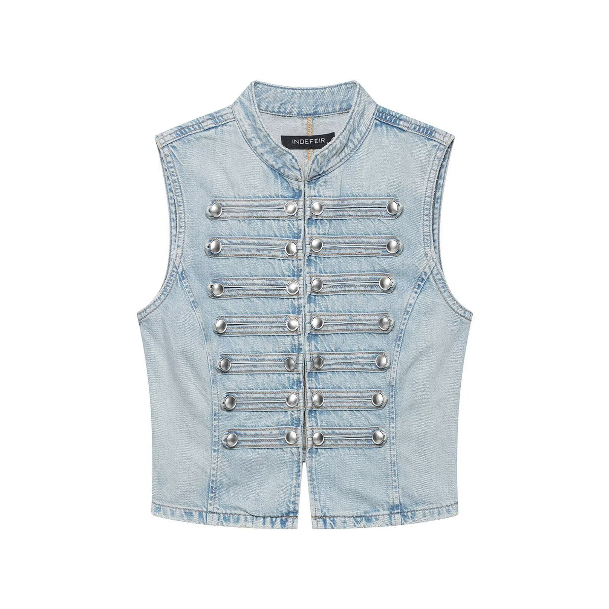 Tailored knot button decoration denim vest women