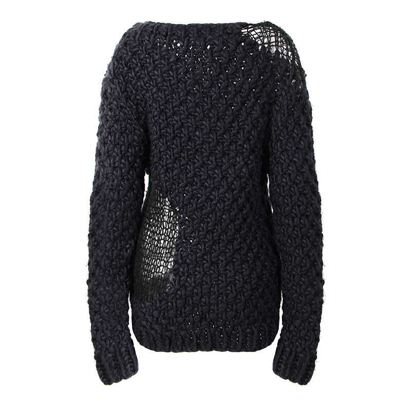 Broken Round Neck Full Sleeves Knitting Pullover Loose Female Top Autumn And Autumn Fashion Women Knits