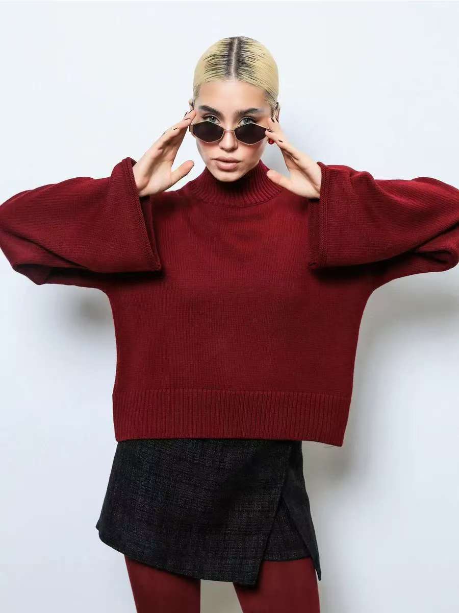 High neck pullover sweater for women in autumn and winter