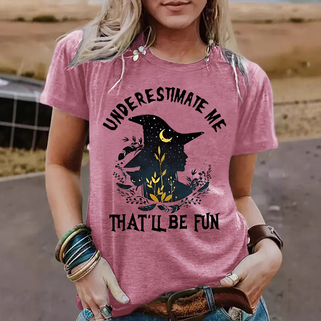 Round neck short sleeved women's t-shirt witch Halloween