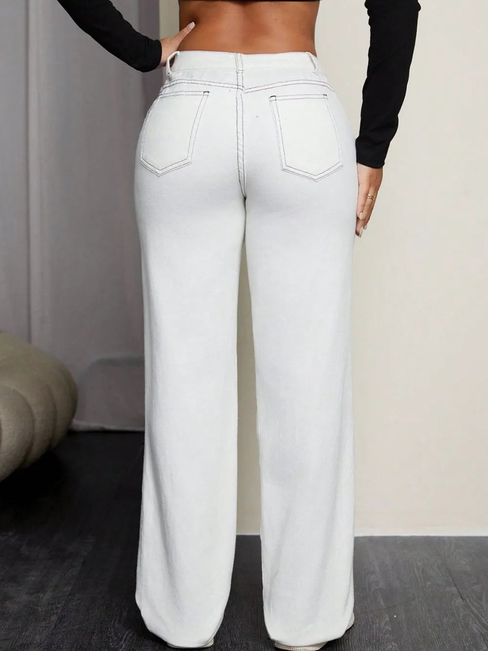 Leopard Cross Detail Straight Leg Jeans