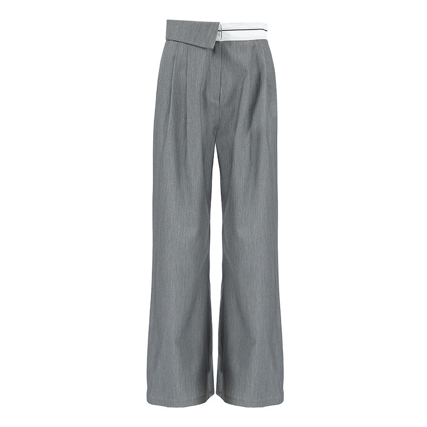 Autumn and winter fashion temperament versatile loose design sense casual splicing high waist straight leg pants for women