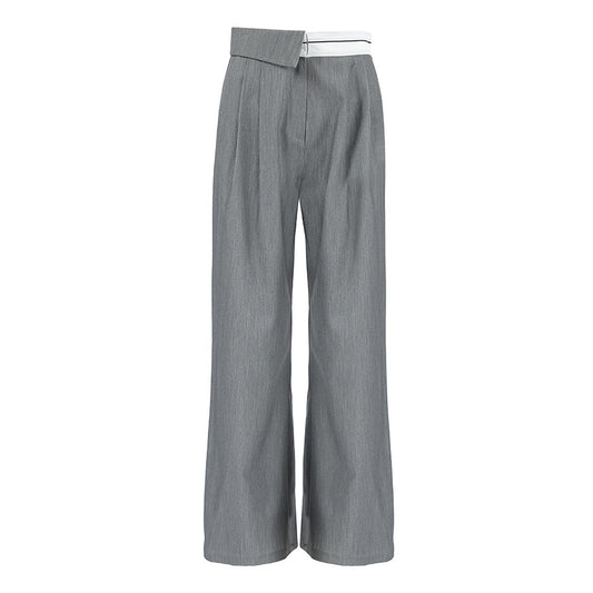 Autumn and winter fashion temperament versatile loose design sense casual splicing high waist straight leg pants for women