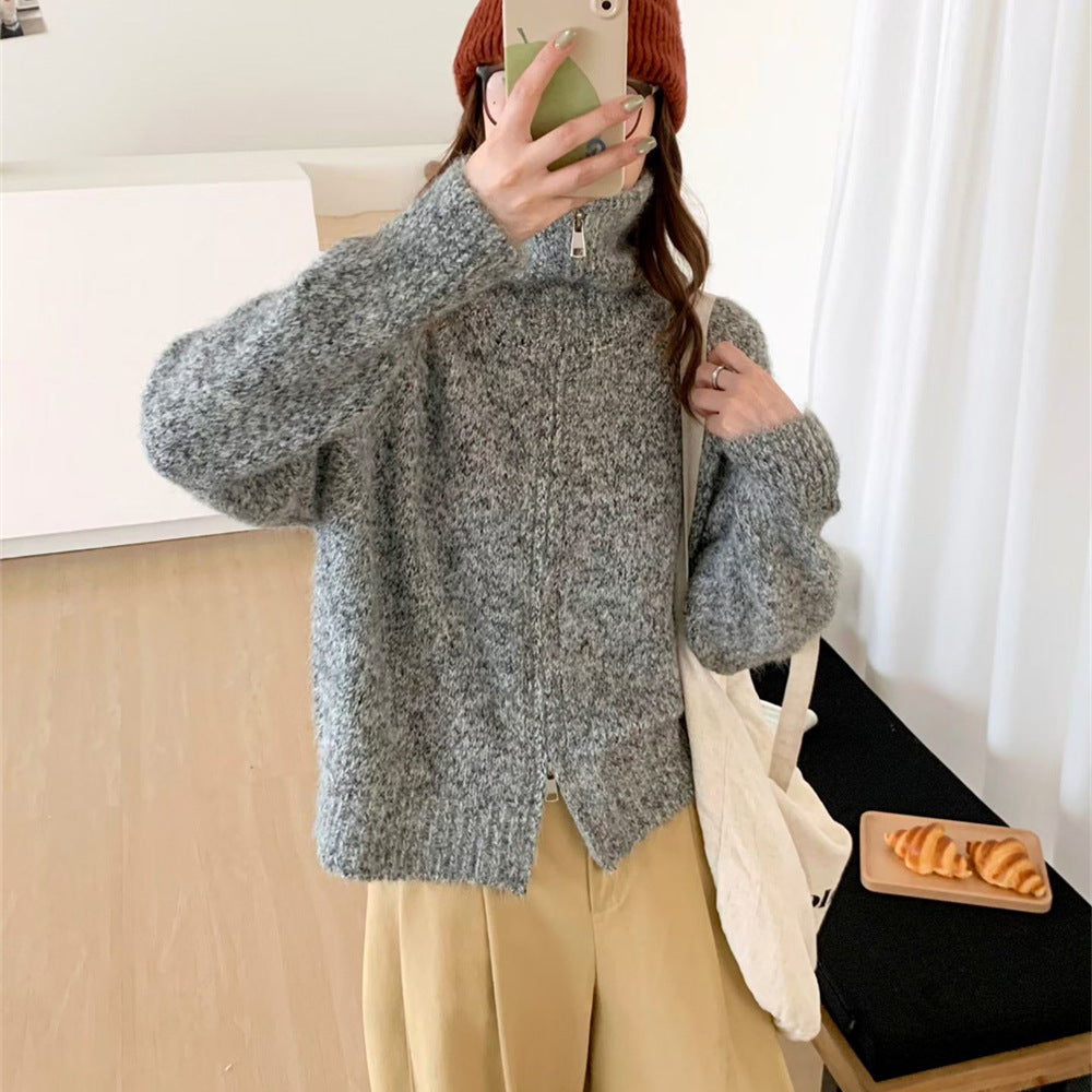 Stand up collar loose sweater for women