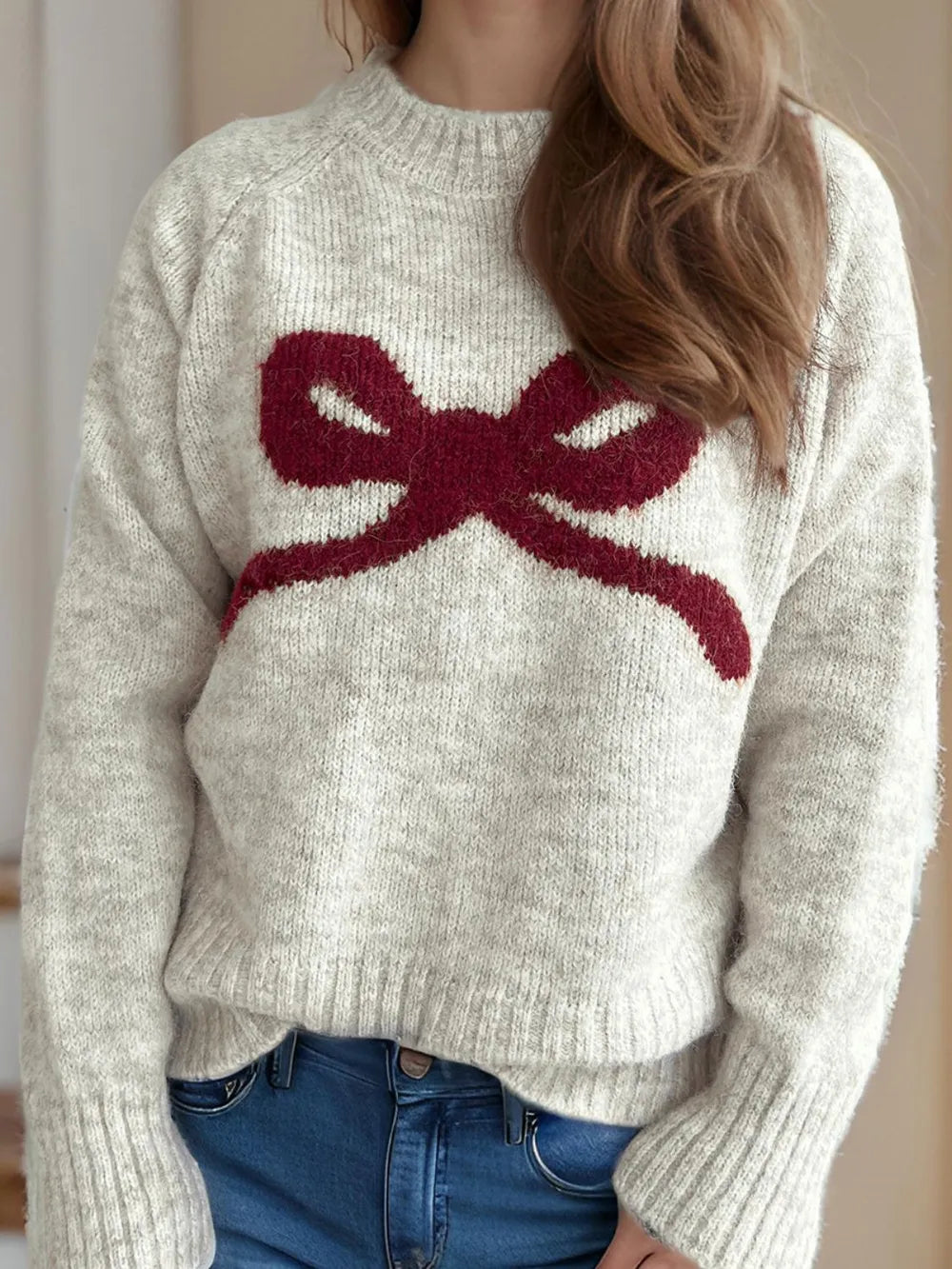 Round neck sweater women's autumn and winter knitted sweater top women