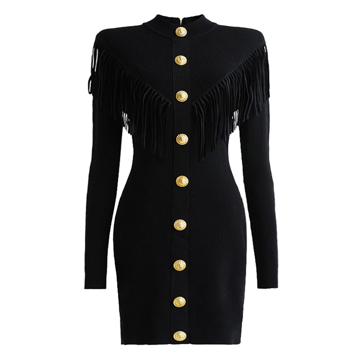 Autumn New Fashionable High Quality Knitted V-neck Tassel Slimming Long Sleeve Dress for Women