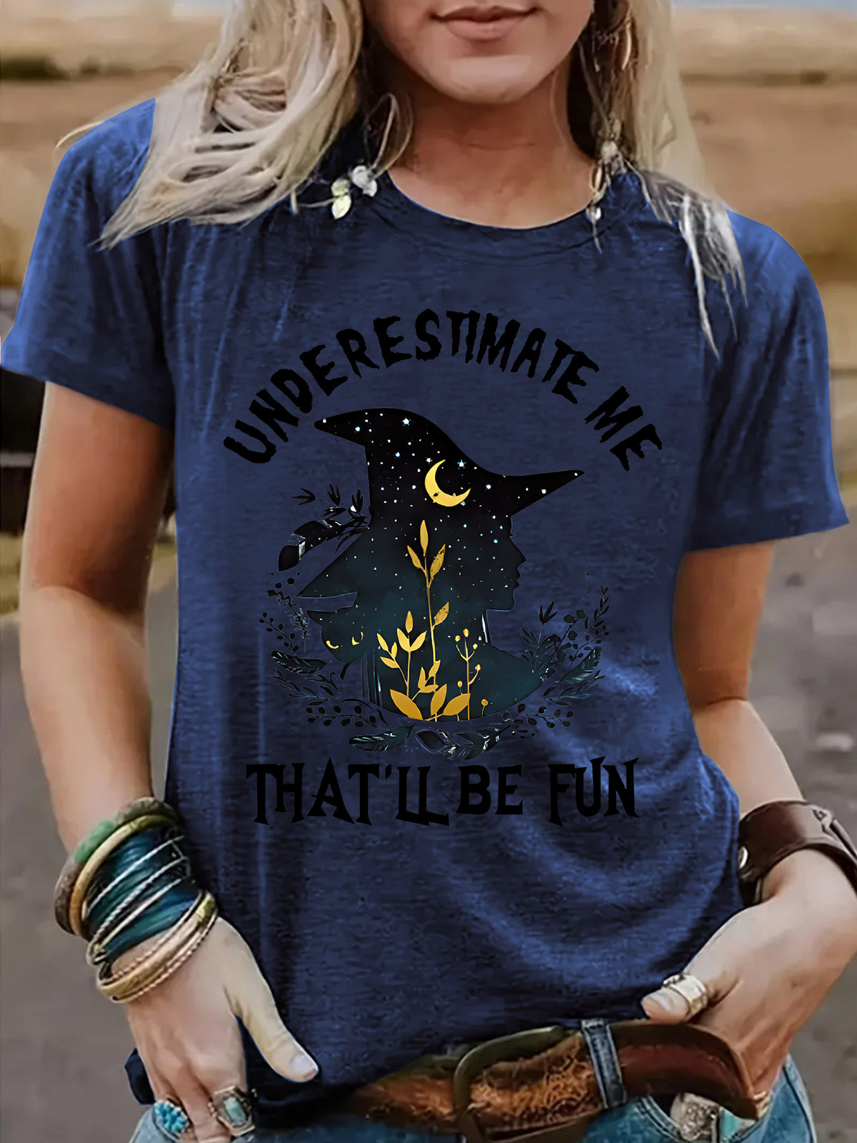 Round neck short sleeved women's t-shirt witch Halloween