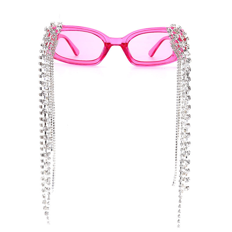 Square Small Frame Hand-Drilled Tassel Sunglasses Unisex Jelly Color Net Red Street Shot Glasses Sunglasses