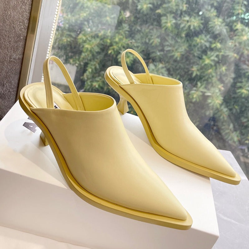 French pointed high heels with a bun and half slippers for women
