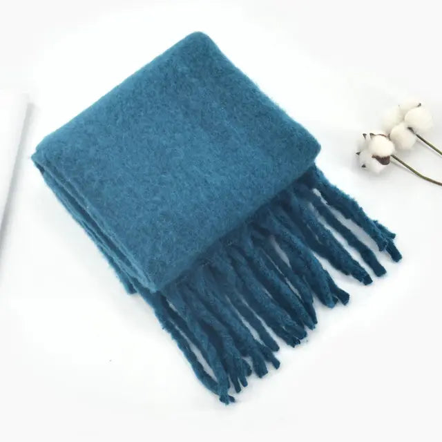 New Winter Women's Scarf Cashmere Warm Wrap Pashmina Solid Foulard Female Scarves Shawls Thick Soft Blanket Large Tassels
