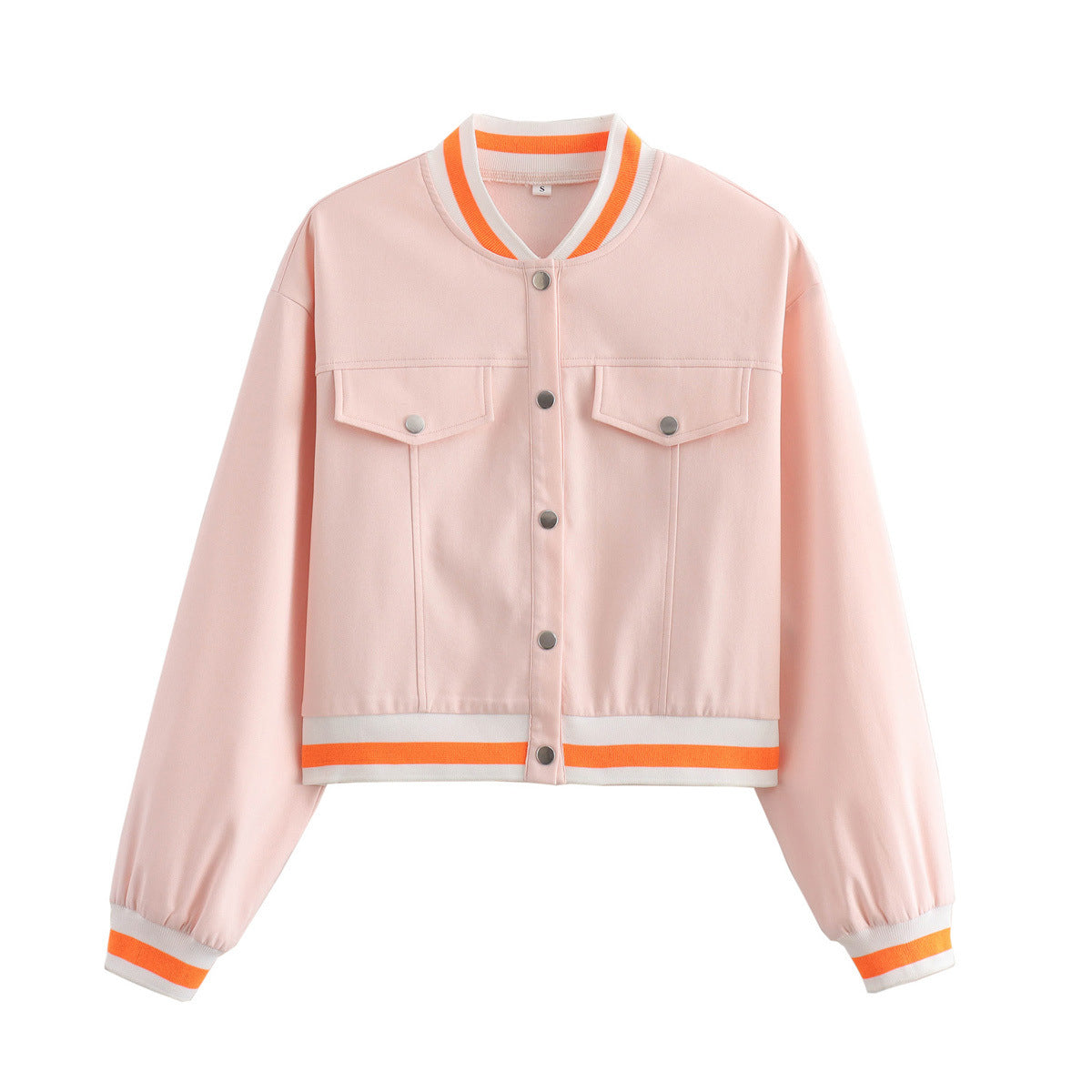 Autumn and winter new European and American women's standing collar double pocket short baseball jacket jacket for women