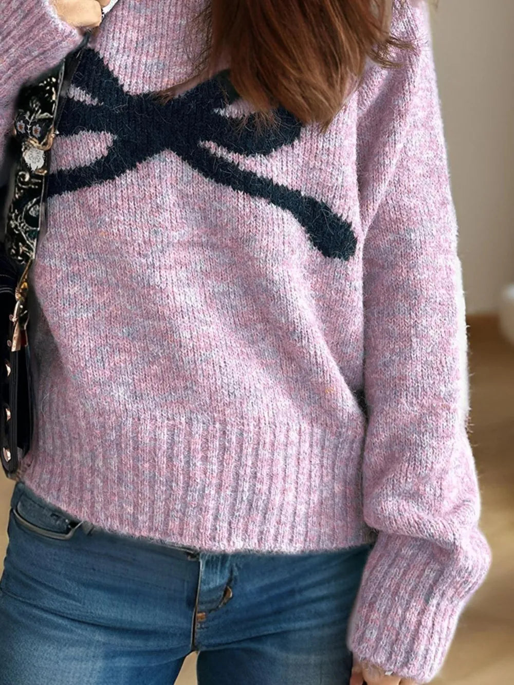 Round neck sweater women's autumn and winter knitted sweater top women