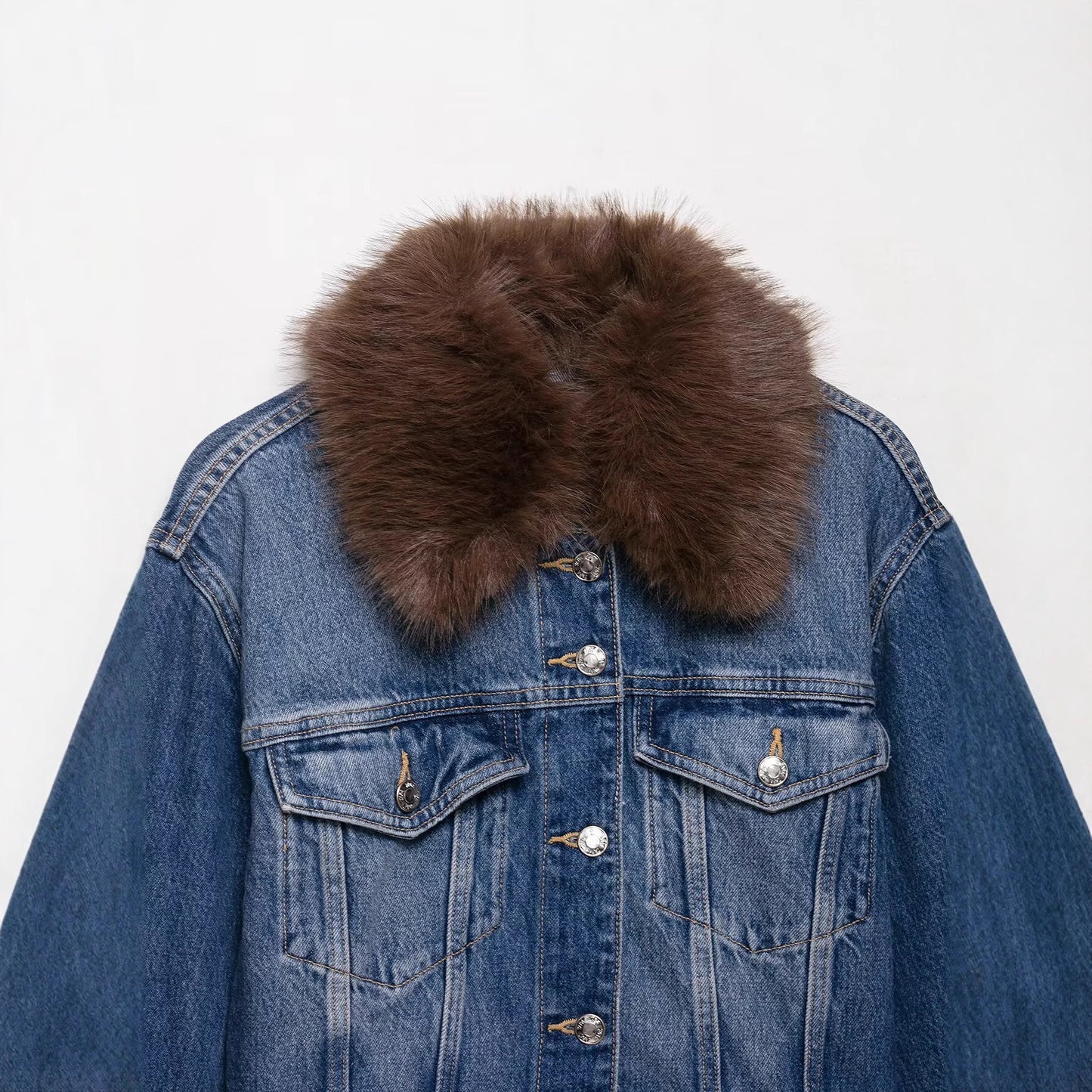 Versatile collar vintage- denim jacket for women