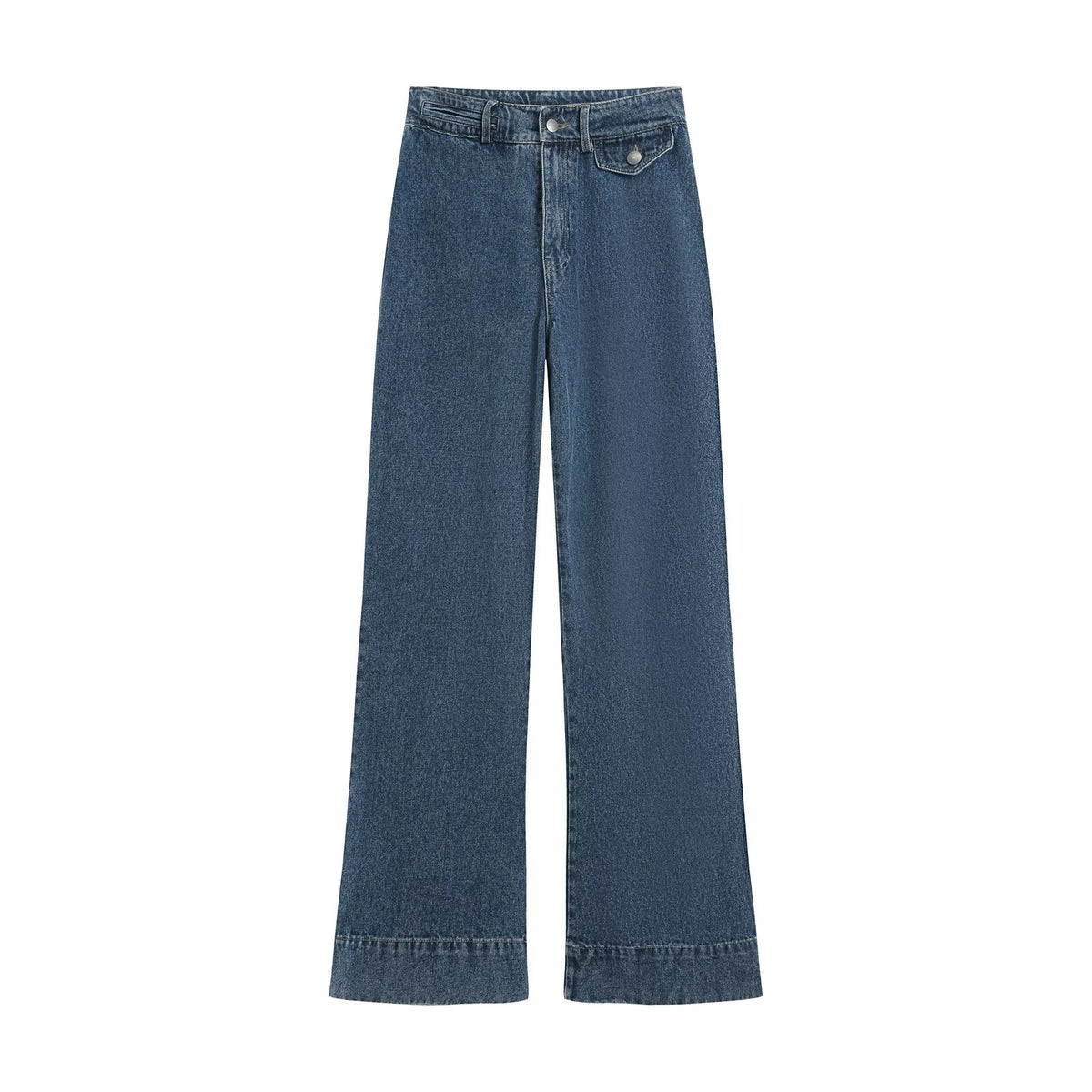 Casual double row concealed button denim suit+long pants set for women