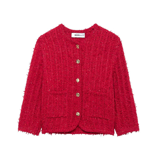 Autumn European and American style fashionable round neck single breasted knitted jacket for women