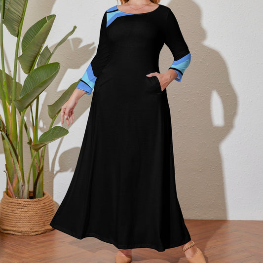 Badge of Pearls Plus Size Loose Crew Neck Long Sleeve Dress