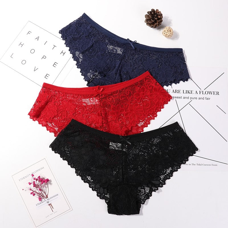 LA BELLA 3 Pcs Panties for Woman Underwear Sexy Lace Breathable Soft Lingerie Female Briefs Panty Sexy Transparent Women's Underpants