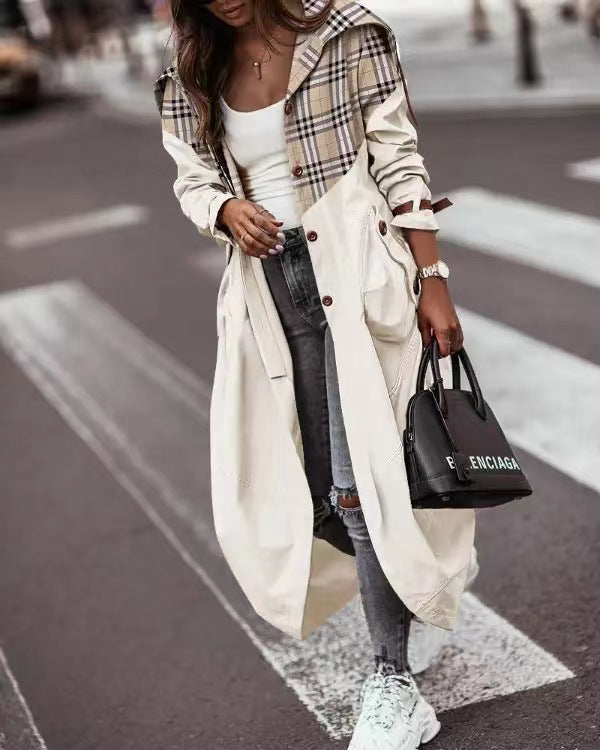 Autumn and winter new style temperament niche personality casual large lapel mid length trench coat for women