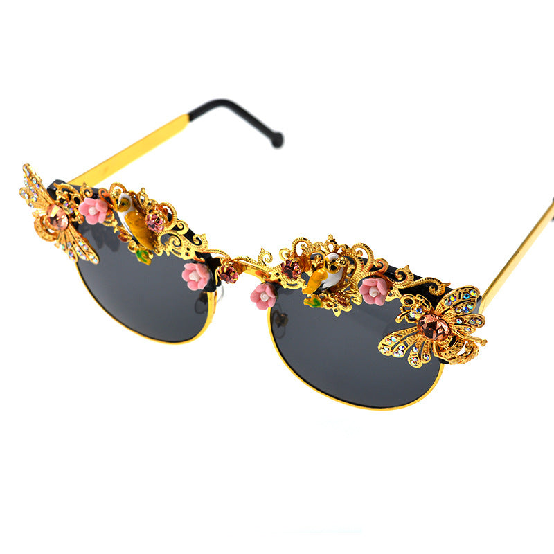 Floetic Fashionable and Elegant Classical Sunglasses, Artistic Pearl Inlaid Sunglasses, Banquet Gifts, Fashionable Diamond Inlaid Sunglasses