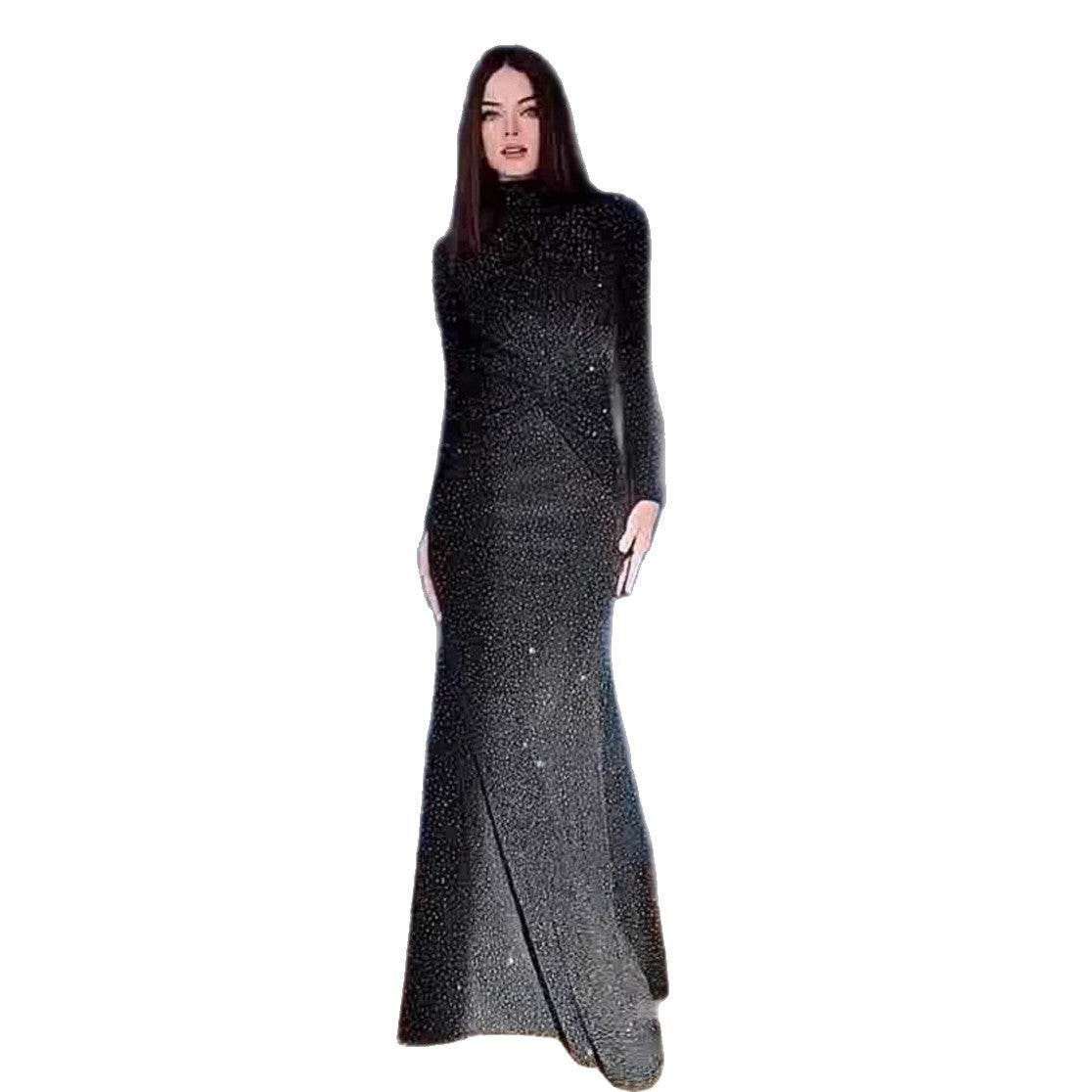 Elegant and Sophisticated Dress for Women Fitted, Spring Long Sleeve Maxi Dress, Black
