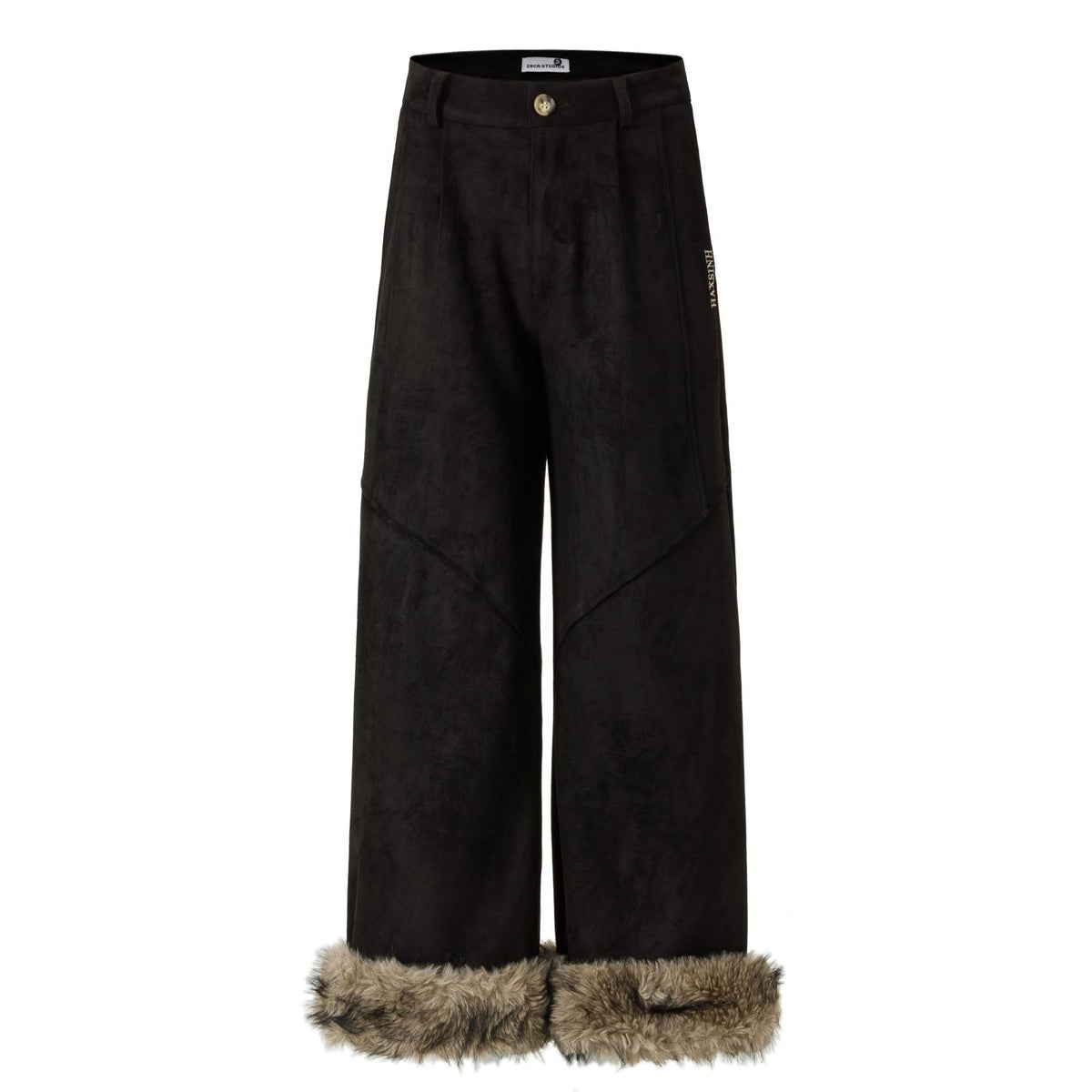 aux Fur Trim Relaxed Pants Women Casual Oversized Long Pants