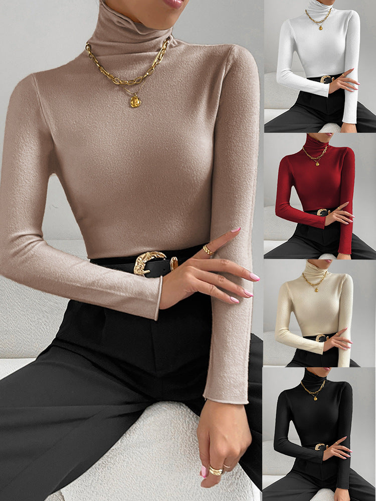Women Autumn And Winter Turtleneck Bottoming Shirt Solid Color Comfortable Long Sleeve Sweater