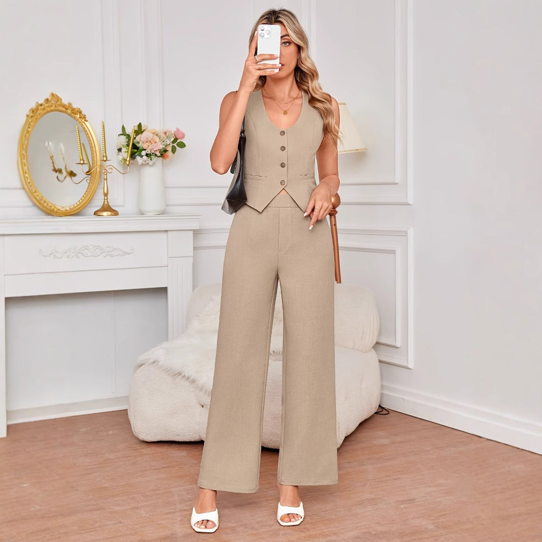 Sleeveless vest long pants set for women