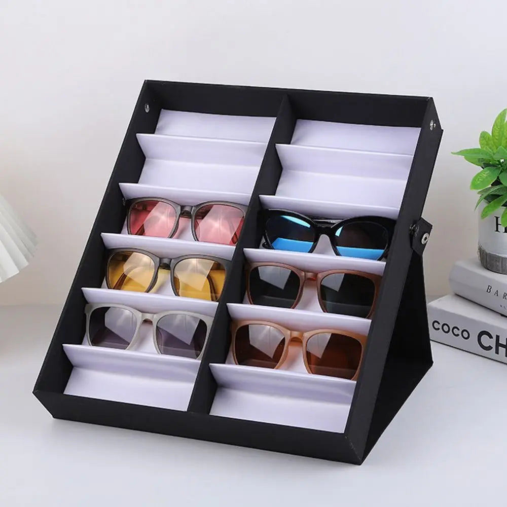 12 pairs of handheld Sunglasses storage box multi grid glasses display