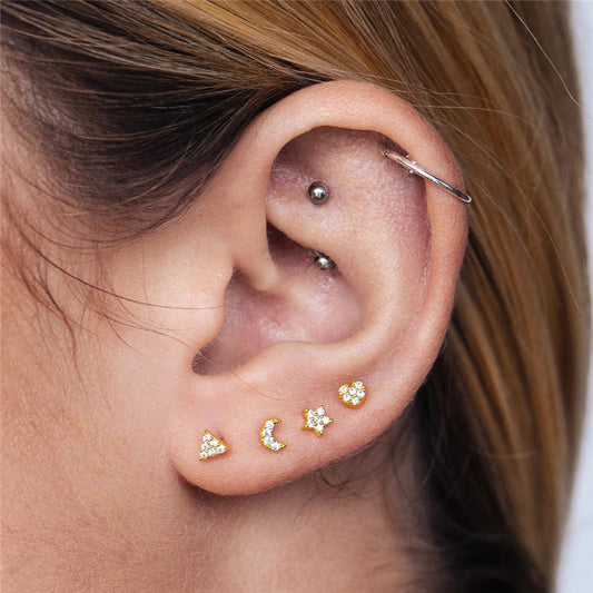 S925 Fashion Ins 4 Piece Set Love Triangle Star Moon Diamond Earring Set