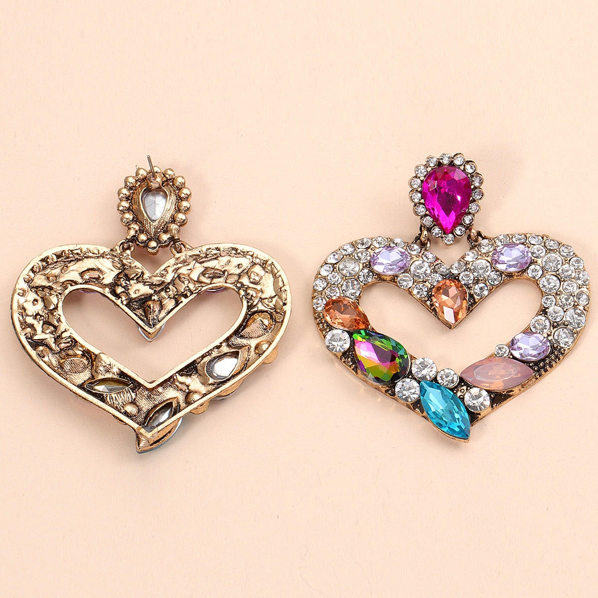Juran Fashion Heart Shaped Crystal Drop Earrings for Women Colorful Stones Luxury Jewelry Baroque Gorgeous Earrings