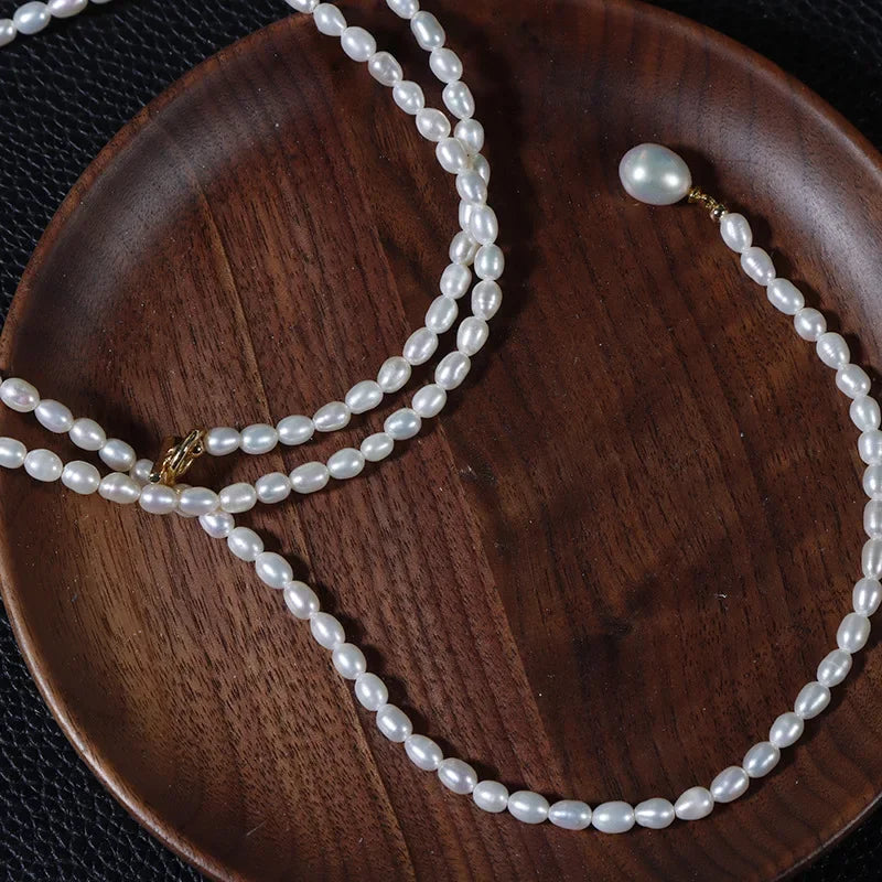 80cm Long Natural Pearl Chain Necklace for Women Female Jewelry Real Mini Small Baroque Pearl Tassel Necklace Choker